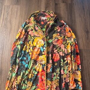 Johnny Was Black Multi Floral Button-Down Shirt